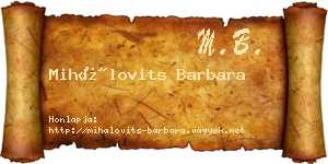 Mihálovits Barbara névjegykártya