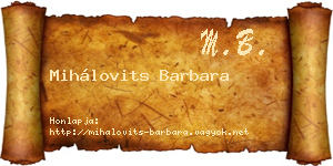 Mihálovits Barbara névjegykártya